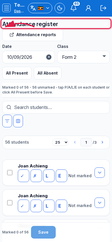 Attendance Register step 1 mobile