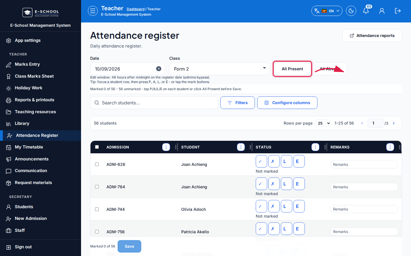 Attendance Register step 3 desktop