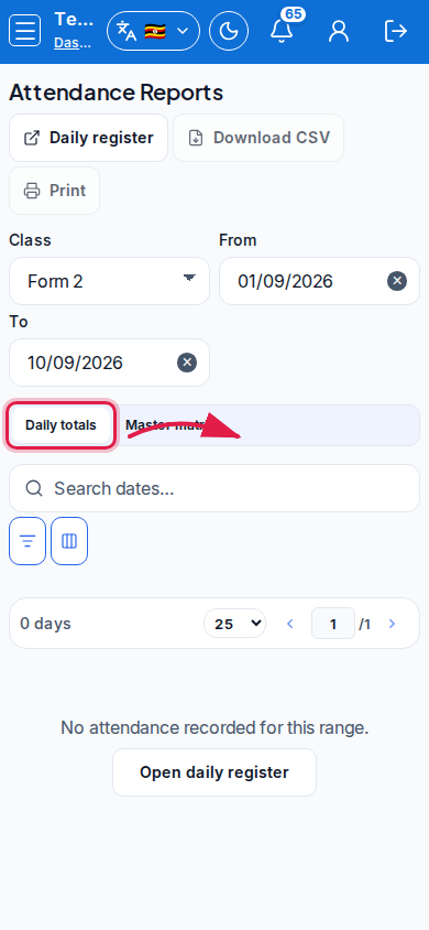 Attendance Reports step 3 mobile