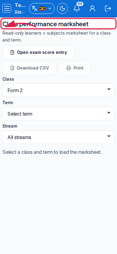 Class performance marksheet step 1 mobile