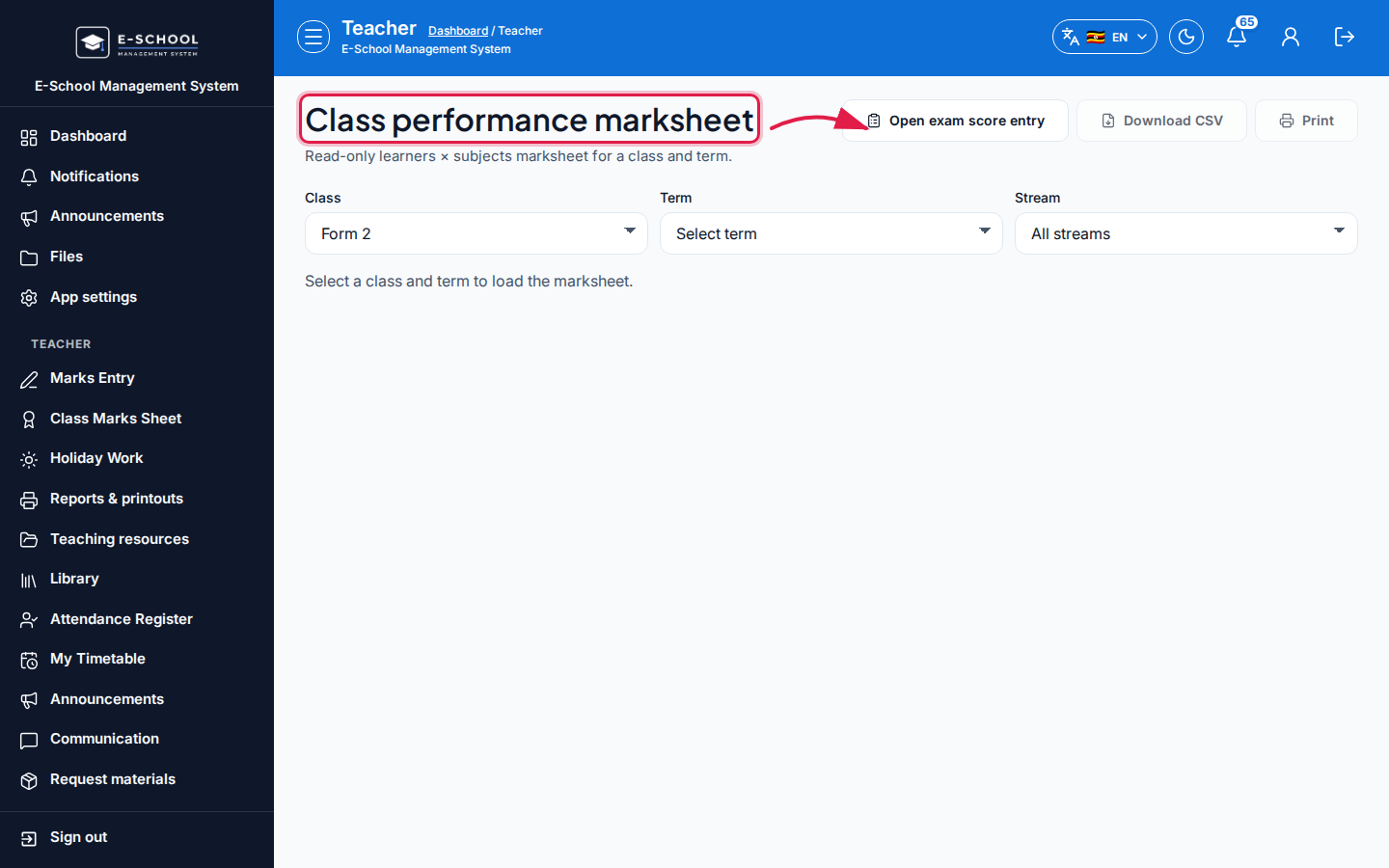 Class performance marksheet step 3 desktop