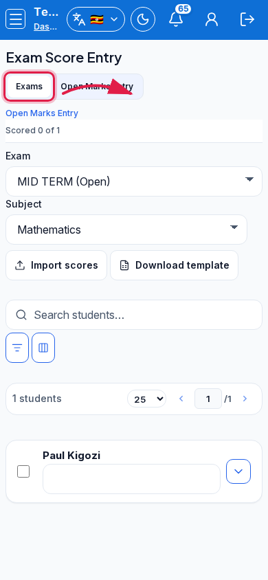 Exam Score Entry step 2 mobile
