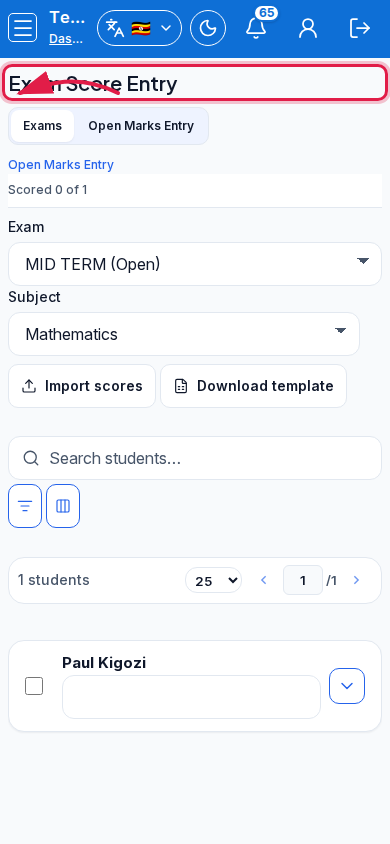Exam Score Entry step 5 mobile