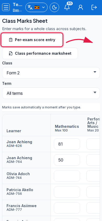 Class Marks Sheet step 4 mobile