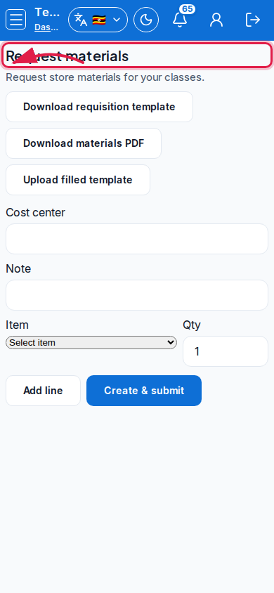 Request materials step 1 mobile