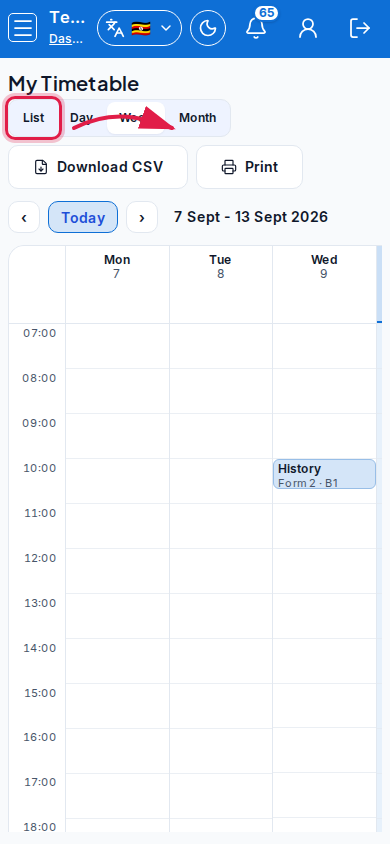 My Timetable step 2 mobile