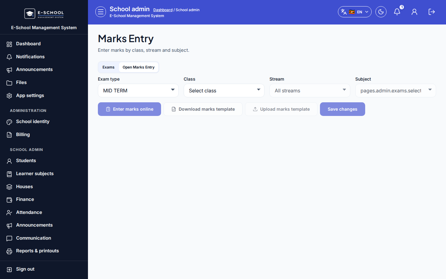 Marks Entry desktop