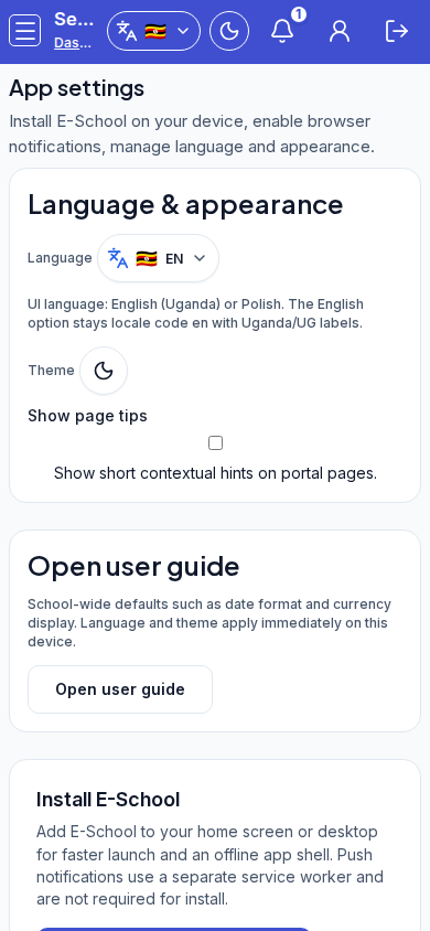 Ustawienia aplikacji mobile