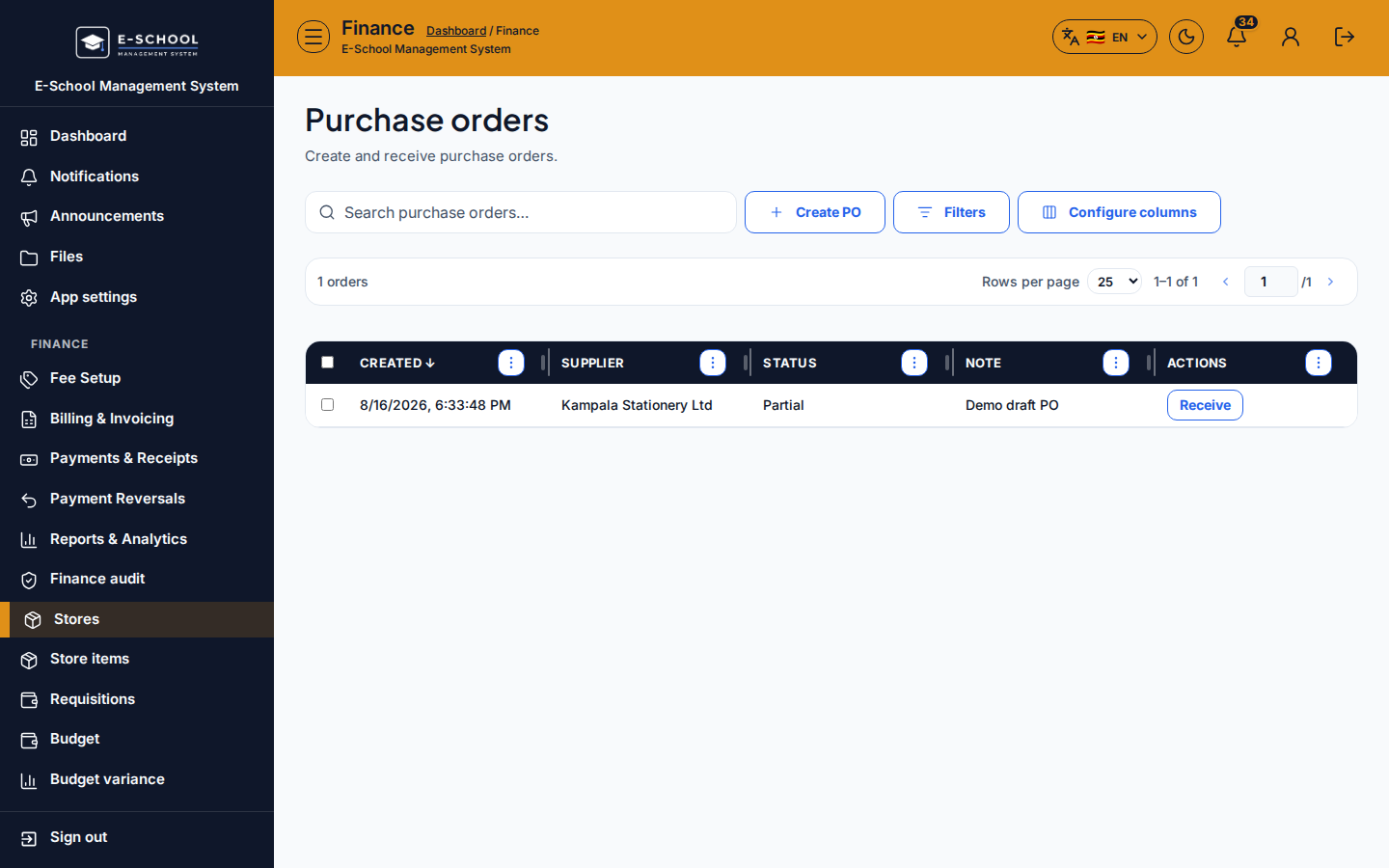 Purchase orders desktop